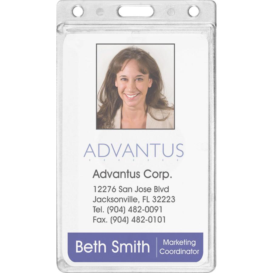 Advantus Frosted Vertical Rigid ID Holder - Support 2.13" x 3.38" Media - Vertical - Plastic - 25 / Box - Frosted. Picture 3
