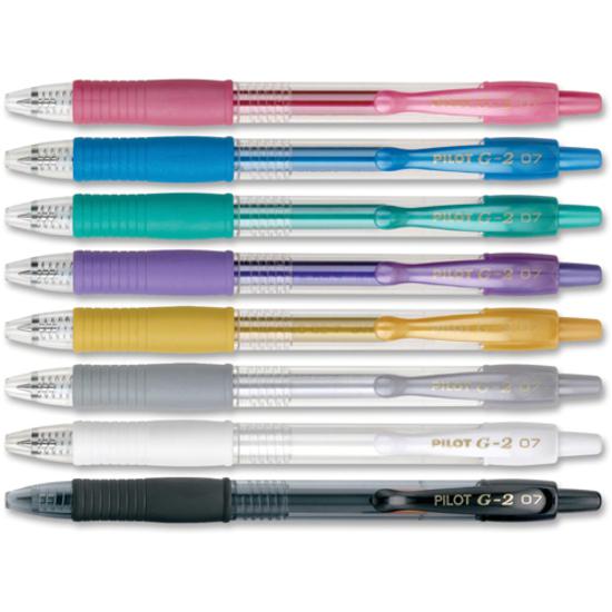 Pilot G2 Metallics .7mm Point Ink Pens - Fine Pen Point - 0.7 mm Pen Point Size - Retractable - Pink, Blue, Green, Purple Pigment-based Ink - 8 / Pack. Picture 3