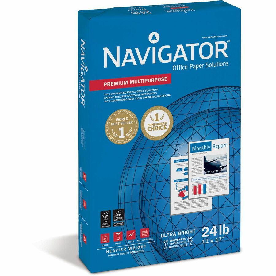 Navigator Platinum Superior Productivity Multipurpose Paper - Silky Touch - Bright White - 97 Brightness - 96% Opacity - Tabloid - 11" x 17" - 24 lb Basis Weight - Smooth - 2500 / Carton - Jam-free - . Picture 4