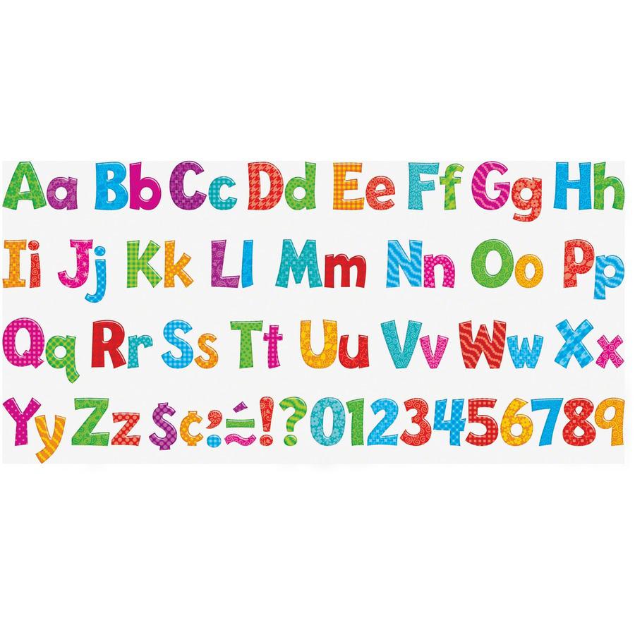 Trend Colorful Patterns 4-inch Ready Letters - Learning Theme/Subject - 59 x Uppercase Letters, 84 x Lowercase Letters, 20 x Numbers, 35 x Punctuation Marks, 18 x Spanish Accent Mark Shape - Fade Resi. Picture 5