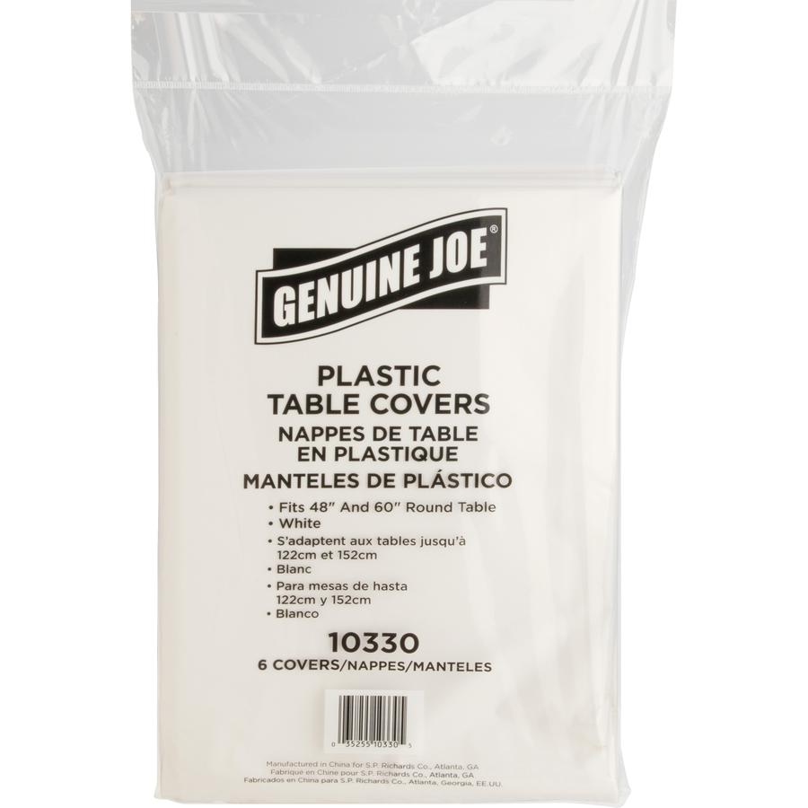 Genuine Joe Plastic Round Tablecovers - 84" Diameter - Plastic - White - 24 / Carton. Picture 5