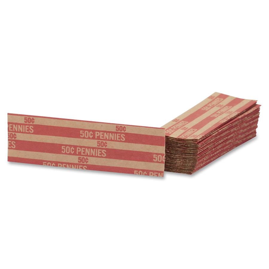 PAP-R Flat Coin Wrappers - Total $0.50 in 50 Coins of 1¢ Denomination - Heavy Duty - Paper - Red - 1000 / Box. Picture 4