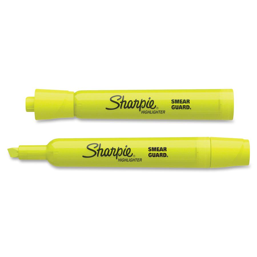 Sharpie SmearGuard Tank Style Highlighters - Narrow, Wide Marker Point - Chisel Marker Point Style - Fluorescent Yellow - 36 / Pack. Picture 3