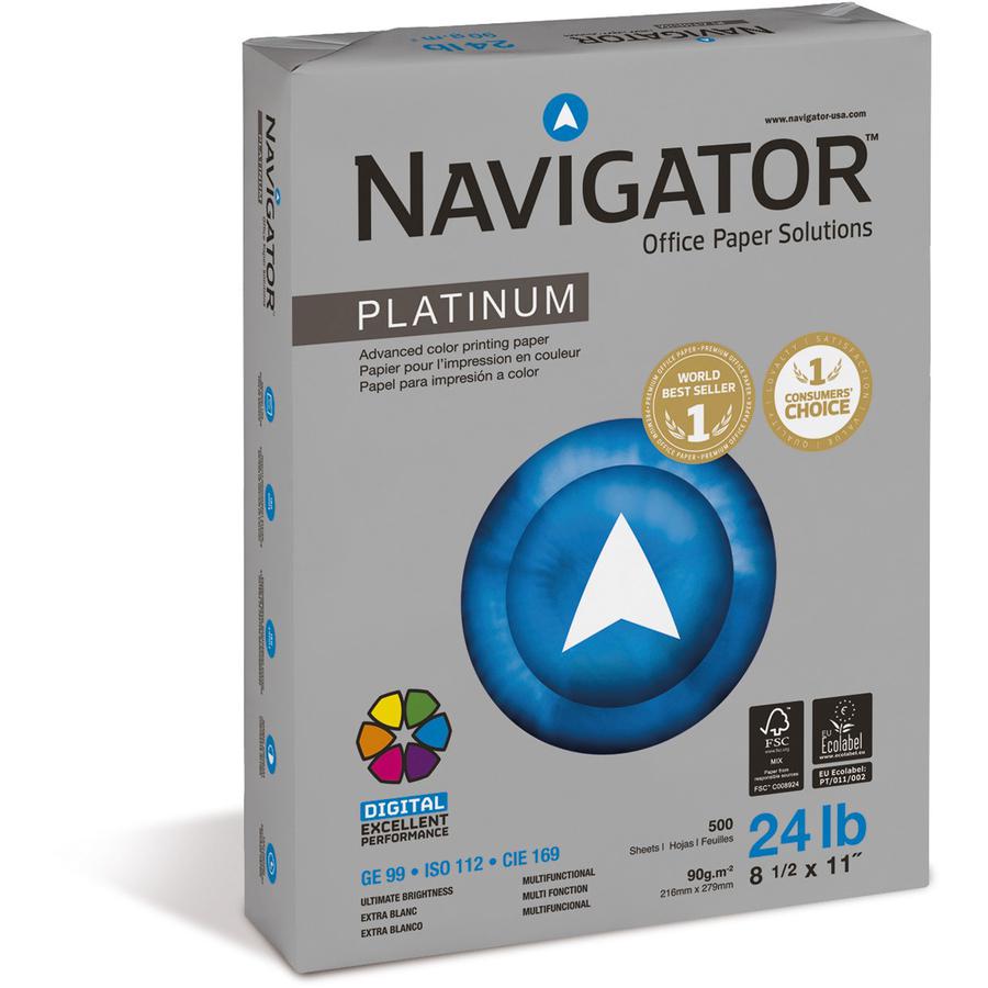 Navigator Platinum Digital Copy & Multipurpose Paper - Bright White - 99 Brightness - 96% Opacity - Letter - 8 1/2" x 11" - 24 lb Basis Weight - Extra Smooth - 5000 / Carton - Jam-free. Picture 3