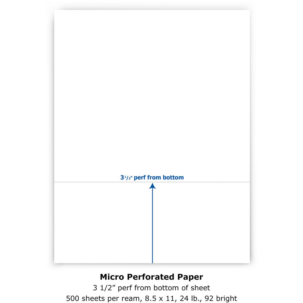PrintWorks Professional Pre-Perforated Paper for Invoices, Statements, Gift Certificates & More - 92 Brightness - Letter - 8 1/2" x 11" - 24 lb Basis Weight - Smooth - 500 / Ream - Perforated - White. Picture 2