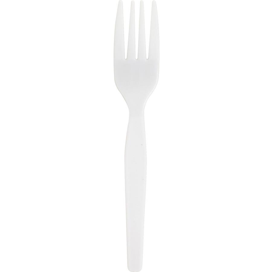 Genuine Joe Heavyweight White Plastic Forks - 100 / Box - 40/Carton - Disposable - White. Picture 8