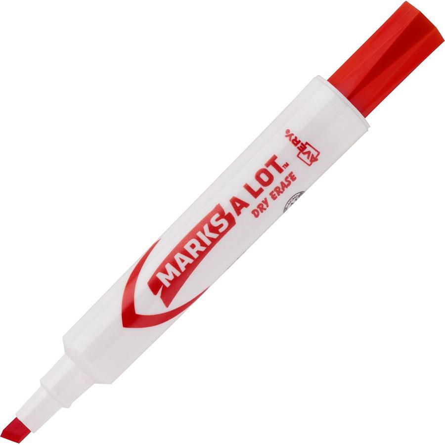 Avery&reg; Marks-A-Lot Desk-Style Dry Erase Markers - Broad Marker Point - Chisel Marker Point Style - Red - White Barrel - 12 / Box. Picture 4