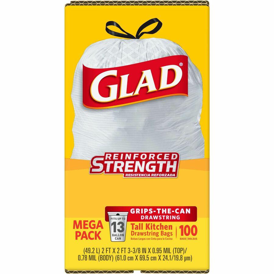 GLAD ForceFlex Tall Drawstring Trash Bags, 13 Gallon White Trash