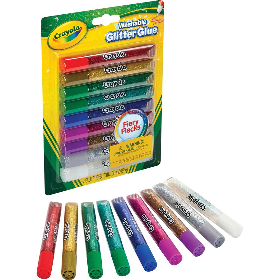 Crayola Washable Glitter Glue - Home Project, ClassRoom Project, Art, Decoration - Recommended For 3 Year - 9 / Pack - Blue, Green, Jade Green, Natural, Silver, Gold, Multi, Red, Purple. Picture 3