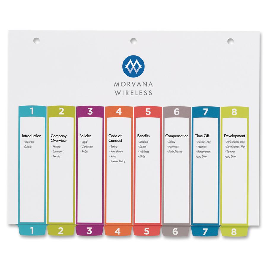 Avery&reg; Ready Index Custom TOC Binder Dividers - 8 x Divider(s) - 1-8, Table of Contents - 8 Tab(s)/Set - 8.5" Divider Width x 11" Divider Length - 3 Hole Punched - White Paper Divider - Multicolor. Picture 3