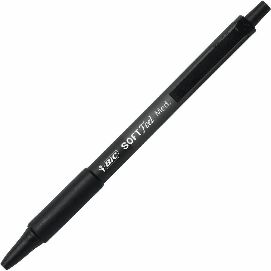 BIC SoftFeel Retractable Ball Pens - Medium Pen Point - 1 mm Pen Point Size - Retractable - Black - Black Barrel - 36 / Box. Picture 8