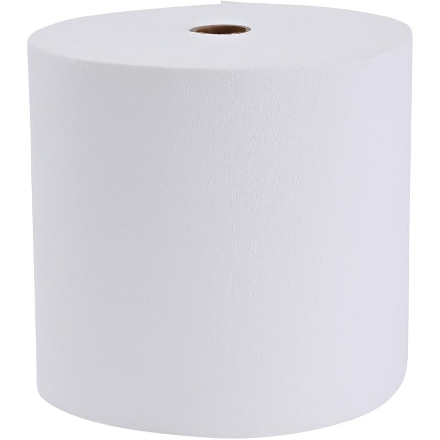 Genuine Joe Solutions 1-ply Hardwound Towels - 1 Ply - 7" x 600 ft - 0.98" Core - White - Virgin Fiber - Embossed, Absorbent, Soft, Chlorine-free, Strong - 6 / Carton. Picture 6