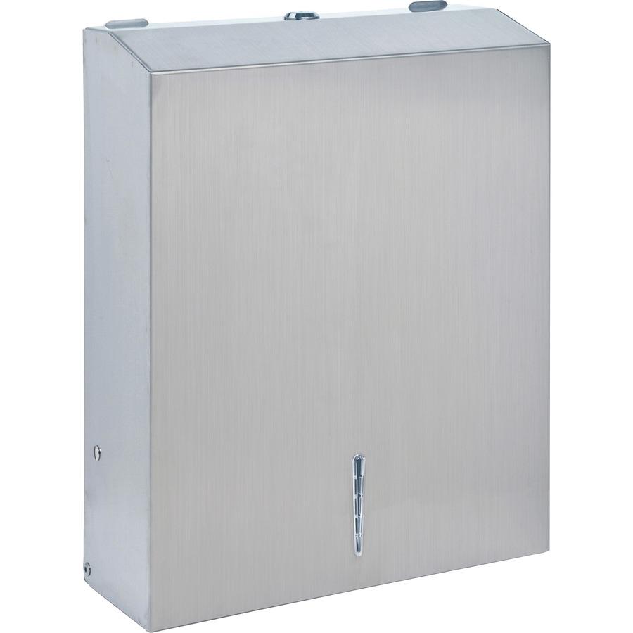 Genuine Joe C-Fold/Multi-fold Towel Dispenser Cabinet - C Fold, Multifold Dispenser - 13.5" Height x 11" Width x 4.3" Depth - Stainless Steel, Metal - Silver - Wall Mountable - 6 / Carton. Picture 5