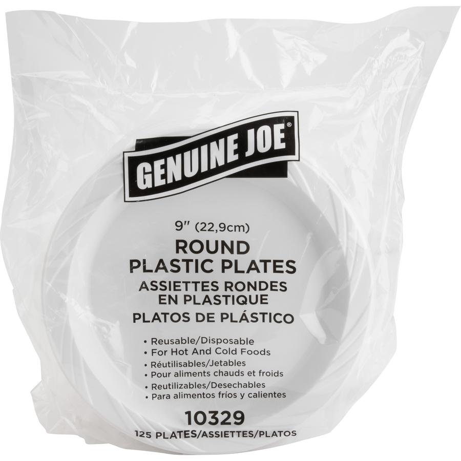 Genuine Joe 9" Reusable Plastic Plates - 125 / Pack - Serving - Disposable - 9" Diameter - White - Plastic Body - 4 / Carton. Picture 13