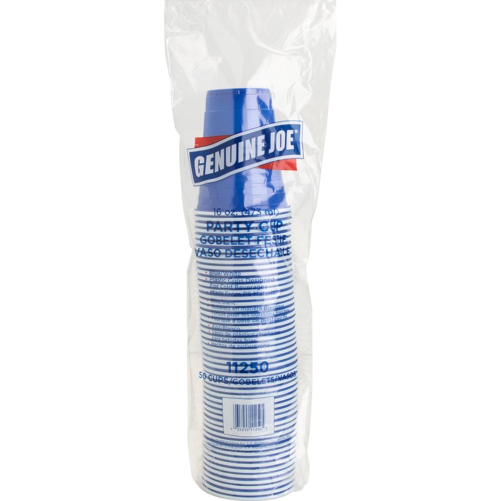 Genuine Joe 16 oz Party Cups - 50 / Pack - 20 / Carton - Blue, White - Plastic - Party, Cold Drink, Beverage. Picture 4