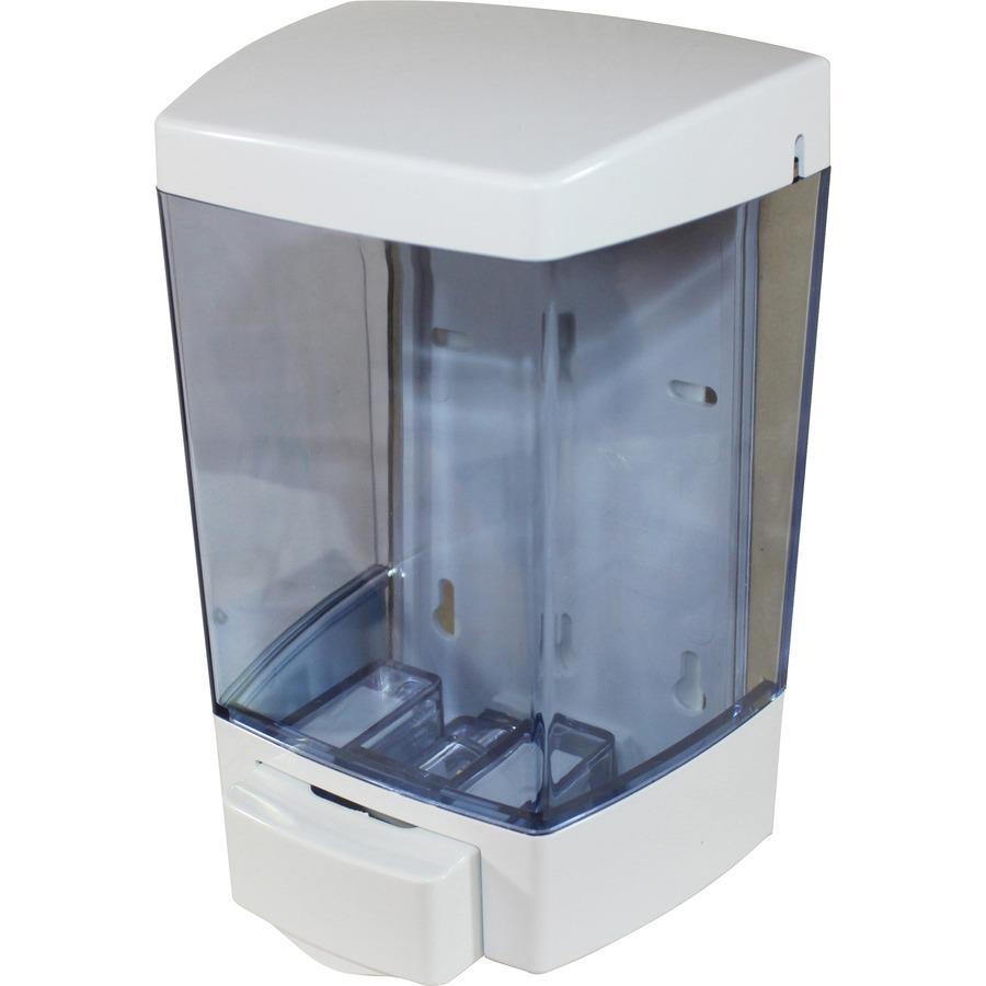 Genuine Joe Liquid Soap Dispenser - Manual - 1.44 quart Capacity - See-through Tank, Water Resistant - White - 12 / Carton. Picture 3