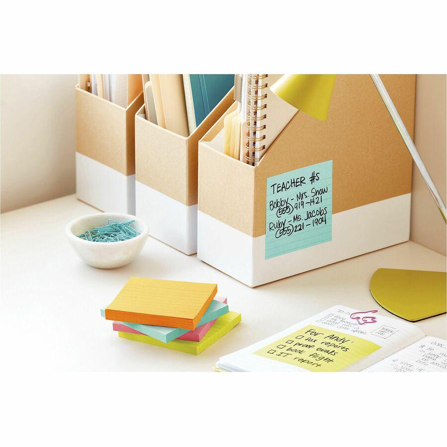 Post-it&reg; Super Sticky Lined Notes - Supernova Neons Color Collection - 540 x Multicolor - 4" x 4" - Rectangle - 90 Sheets per Pad - Ruled - Aqua Splash, Acid Lime, Guava, Tropical Pink, Iris Infus. Picture 7