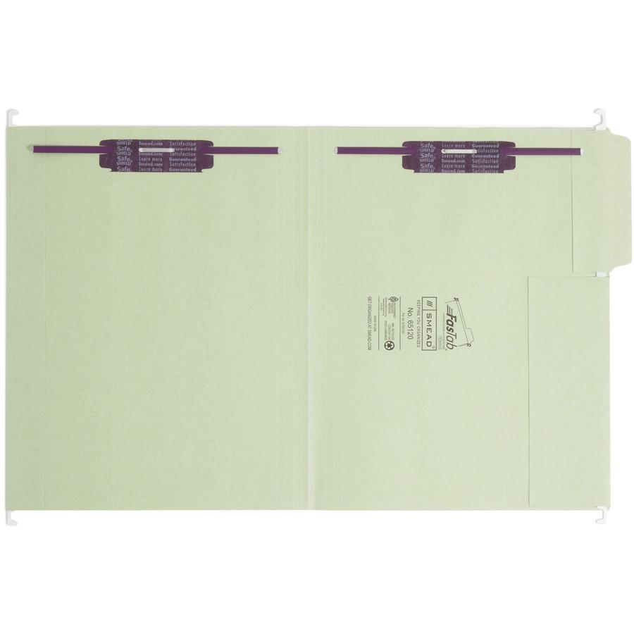 Smead FasTab 1/3 Tab Cut Letter Recycled Fastener Folder - 8 1/2" x 11" - 2 Fastener(s) - Top Tab Location - Assorted Position Tab Position - Moss - 10% Recycled - 18 / Box. Picture 8