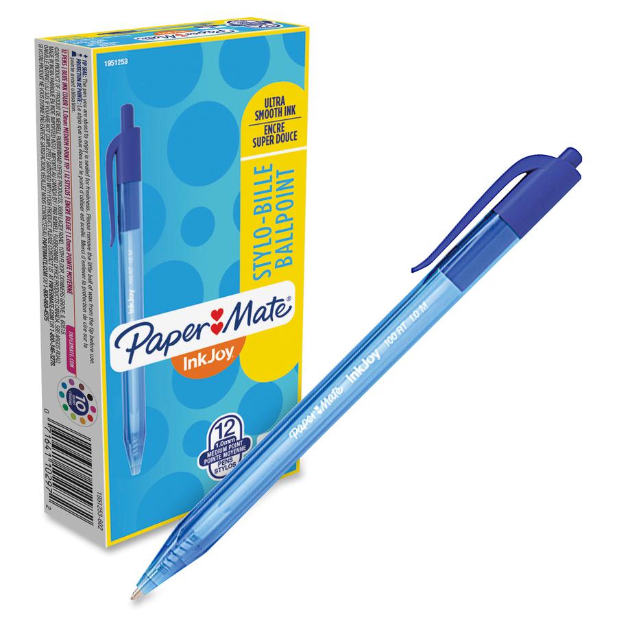 Paper Mate InkJoy 100 RT Pens - Medium Pen Point - 1 mm Pen Point Size - Retractable - Blue - Translucent Barrel - 12 Dozen. Picture 3
