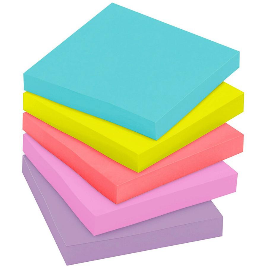Post-it&reg; Super Sticky Notes - Supernova Neons Color Collection - 3" x 3" - Square - 90 Sheets per Pad - Aqua Splash, Acid Lime, Guava, Tropical Pink, Iris Infusion - Paper - Recyclable, Reposition. Picture 6