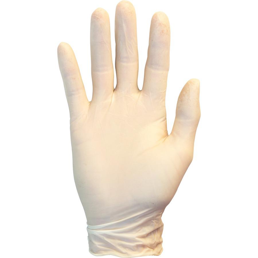 Safety Zone Powdered Natural Latex Gloves - Polymer Coating - Large Size - Natural - Allergen-free, Silicone-free, Powdered - 9.65" Glove Length. Picture 3