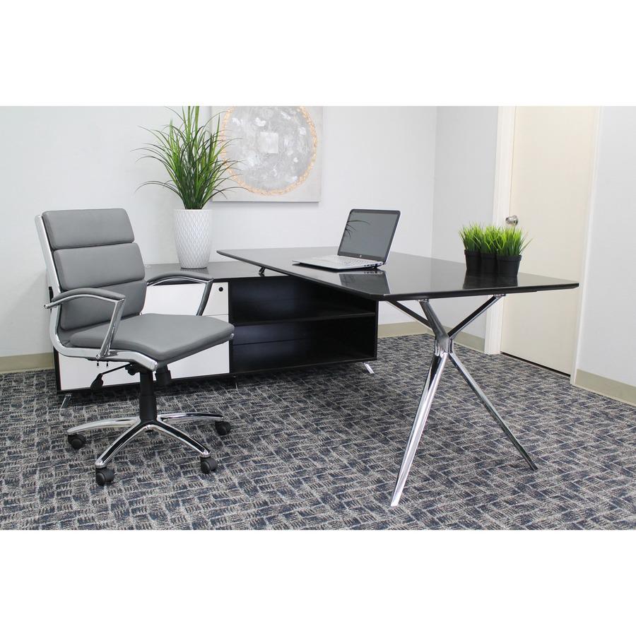 Boss Executive Chair - Gray Vinyl Seat - Gray Back - Chrome, Black Chrome Frame - Mid Back - 5-star Base - 1 Each. Picture 14
