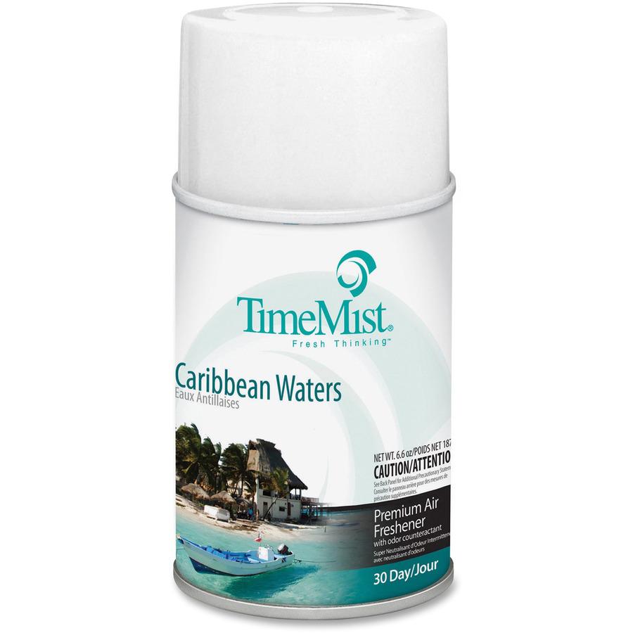 TimeMist Metered 30-Day Caribbean Waters Scent Refill - Spray - 6000 ft³ - 6.6 fl oz (0.2 quart) - Caribbean Waters - 30 Day - 12 / Carton - Long Lasting, Odor Neutralizer. Picture 3
