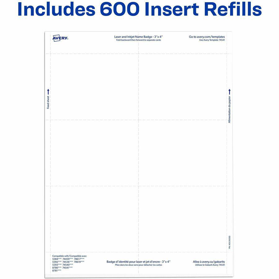 Avery&reg; Laser/Inkjet Badge Insert Refills - Laser, Inkjet - White - Card Stock - 6 / Sheet - 300 Total Label(s) - 300 / Box. Picture 9