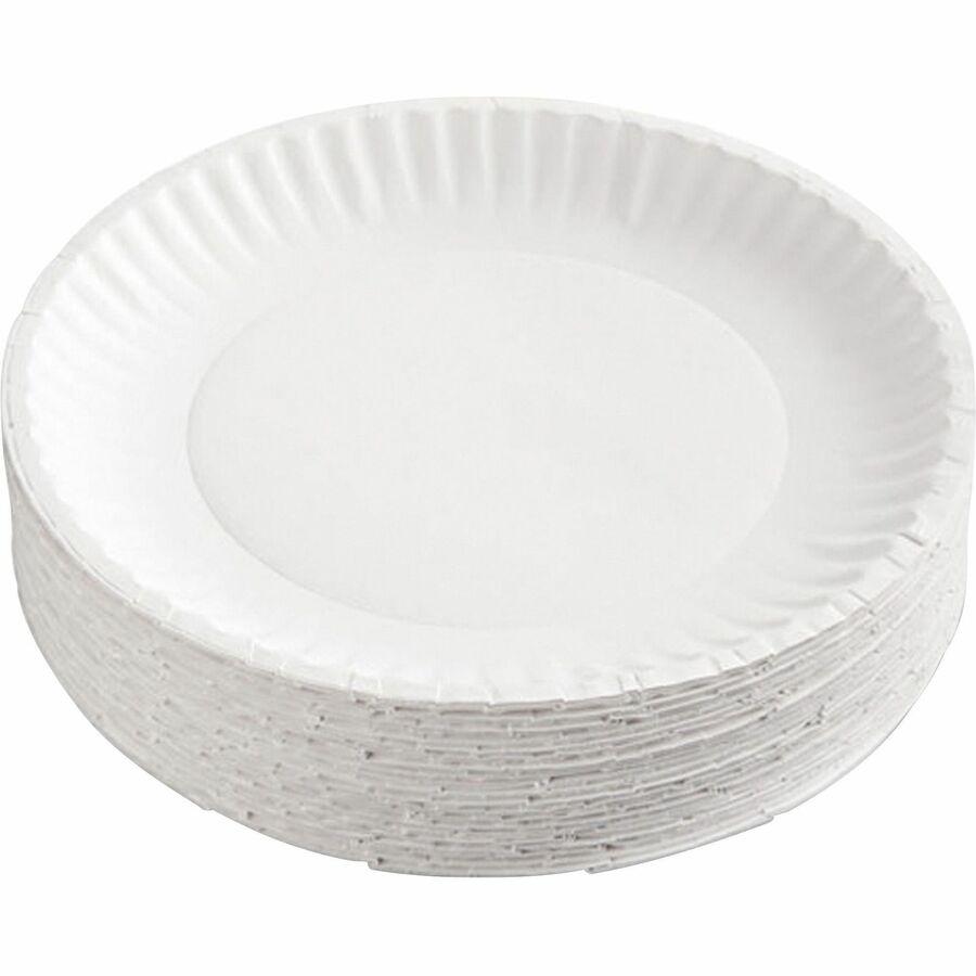 AJM 9" Dinnerware Paper Plates - Serving - Disposable - Microwave Safe - 9" Diameter - White - Paper Body - 100 / Pack. Picture 4