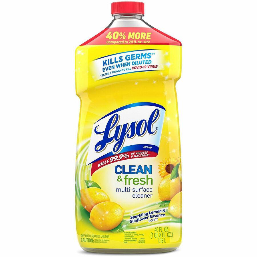 Lysol Clean/Fresh Lemon Cleaner - For Multipurpose - 40 fl oz (1.3 quart) - Lemon Scent - 9 / Carton - Yellow. Picture 10