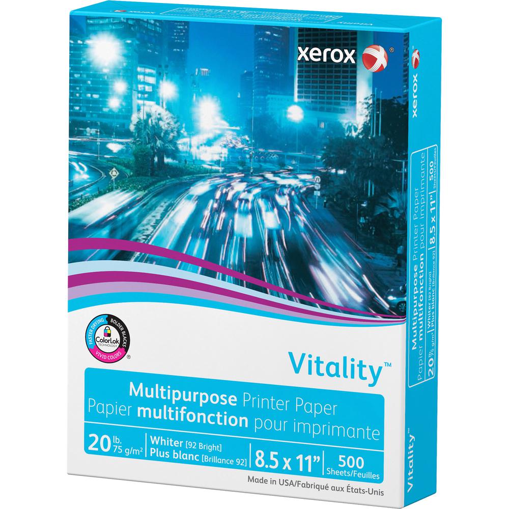 Xerox Vitality Multipurpose Printer Paper - White - 92 Brightness - 90% Opacity - Letter - 8 1/2" x 11" - 20 lb Basis Weight - 5000 / Carton - White. Picture 2