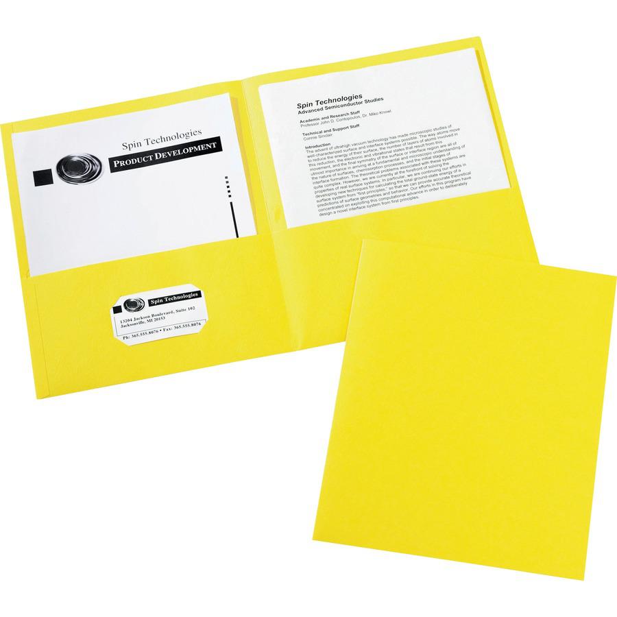Avery&reg; Letter Pocket Folder - 8 1/2" x 11" - 40 Sheet Capacity - 2 Internal Pocket(s) - Embossed Paper - Yellow - 125 / Carton. Picture 4