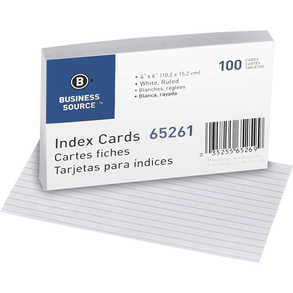 Business Source Ruled Index Cards - Front Ruling Surface - Ruled - 72 lb Basis Weight - 6" x 4" - White Paper - 1000 / Box. Picture 3