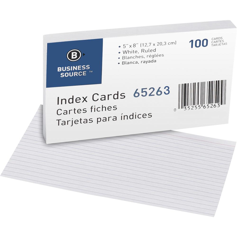 Business Source Ruled Index Cards - Front Ruling Surface - Ruled - 72 lb Basis Weight - 8" x 5" - White Paper - 500 / Box. Picture 2