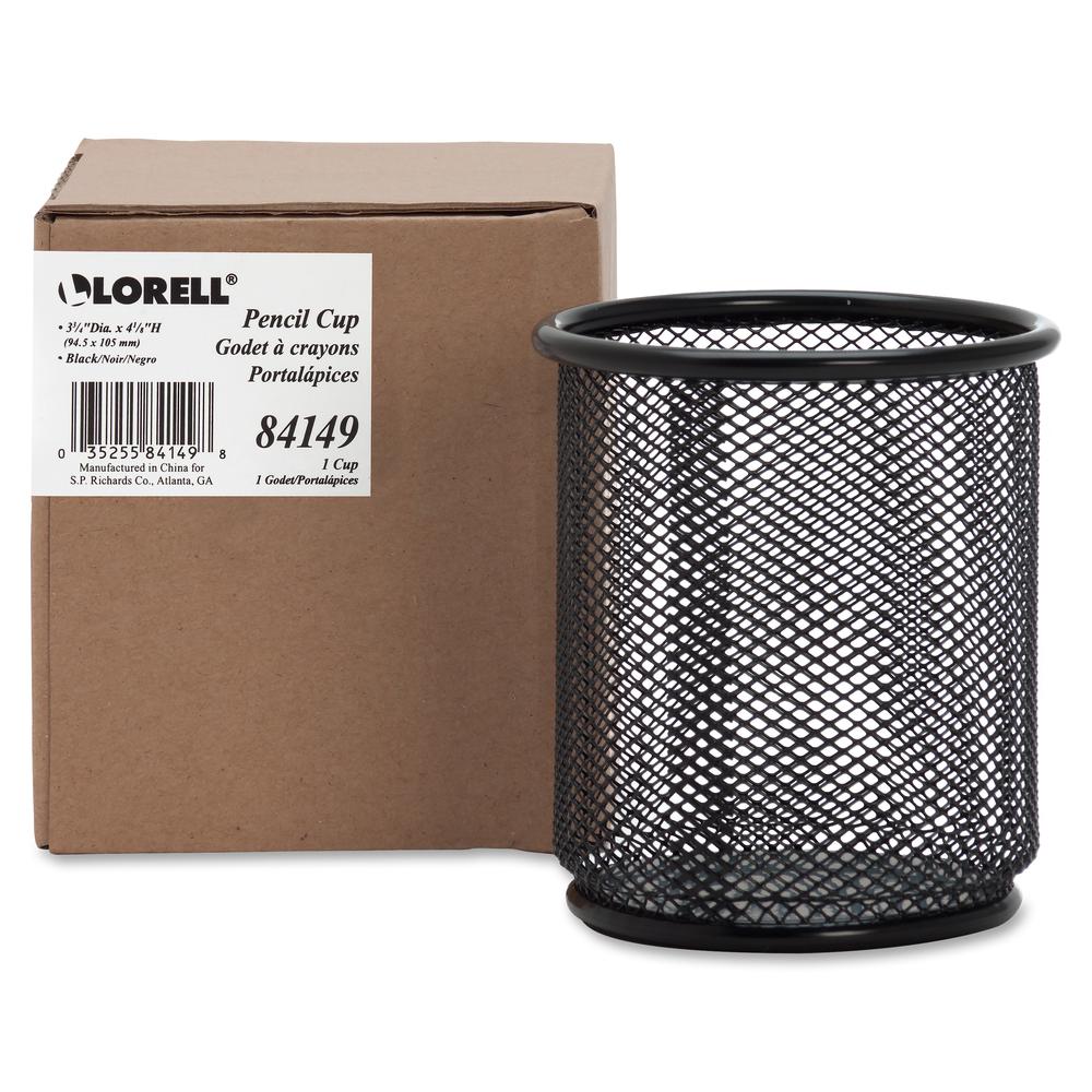 Lorell Mesh Wire Pencil Cup Holders - 3.5" x 3.9" x - Steel - 6 / Box - Black. Picture 5