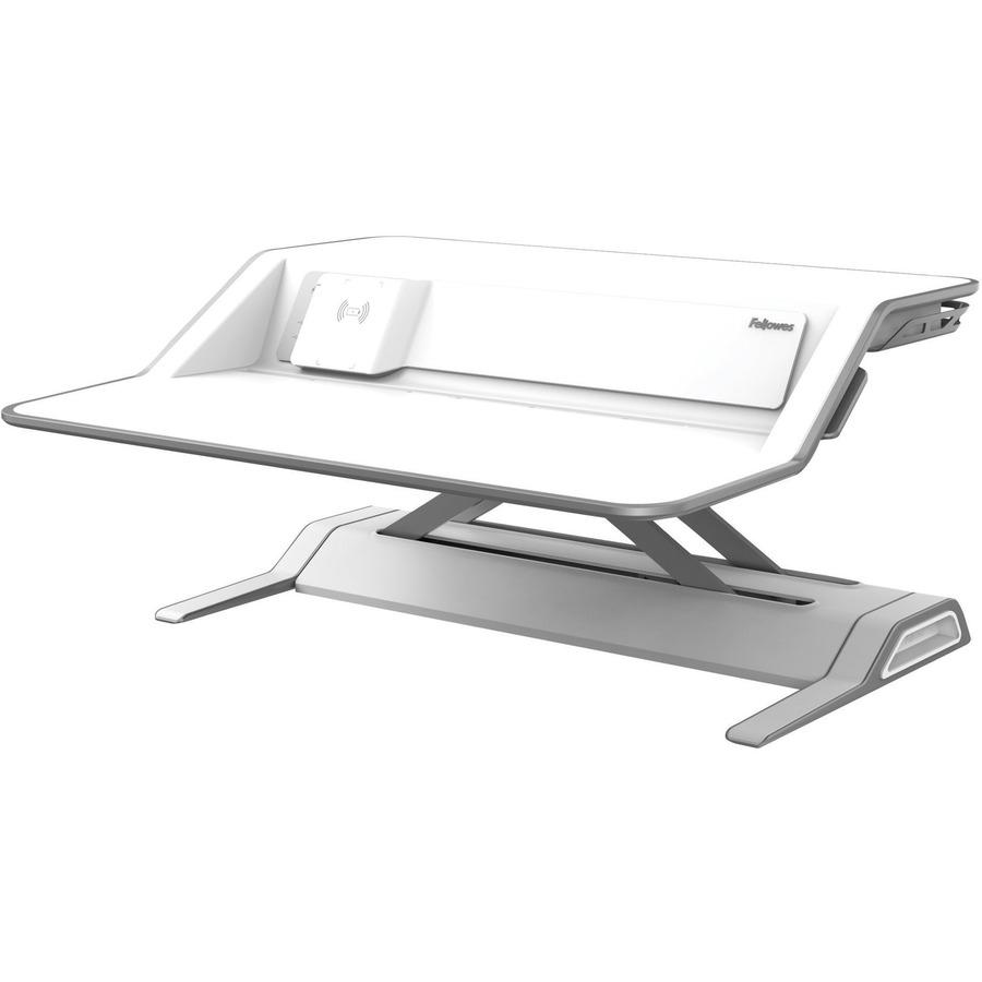 Fellowes Lotus&trade; DX Sit-Stand Workstation - White - 35 lb Load Capacity - 5.5" Height x 32.8" Width x 24.3" Depth - White. Picture 6
