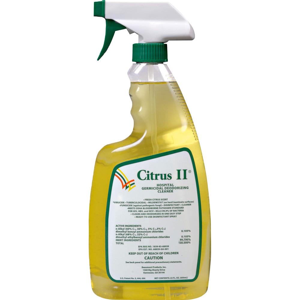 Citrus II Germicidal Cleaner - Ready-To-Use Spray - 22 fl oz (0.7 quart) - Citrus ScentBottle - 3 / Pack - White, Green. Picture 2