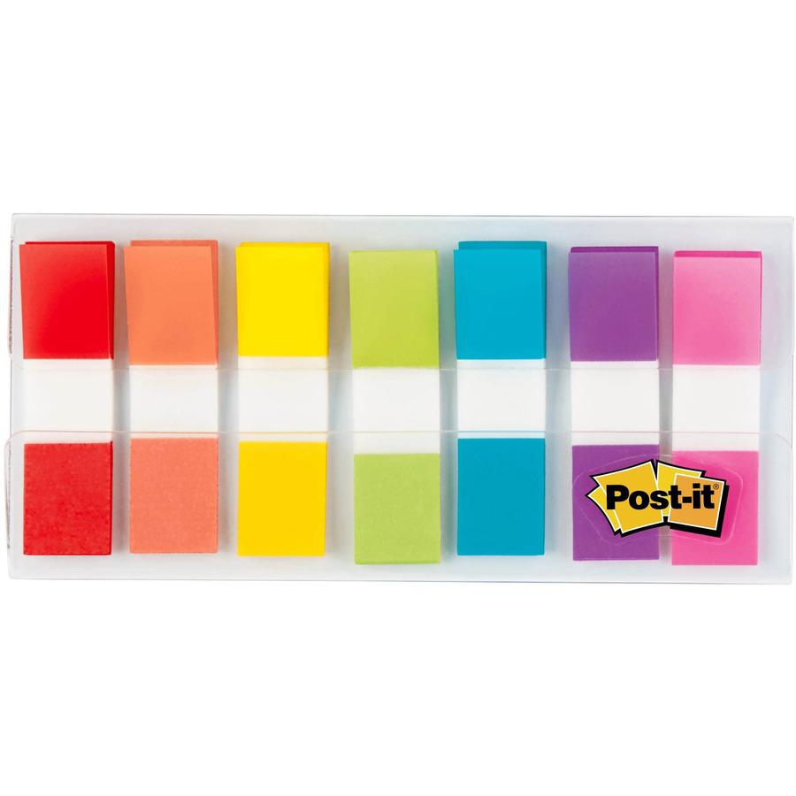 Post-it&reg; Flags in On-the-Go Dispenser - 1/2" x 1 3/4" - Red, Orange, Yellow, Green, Blue, Purple, Pink - Self-stick - 1 / Pack. Picture 6