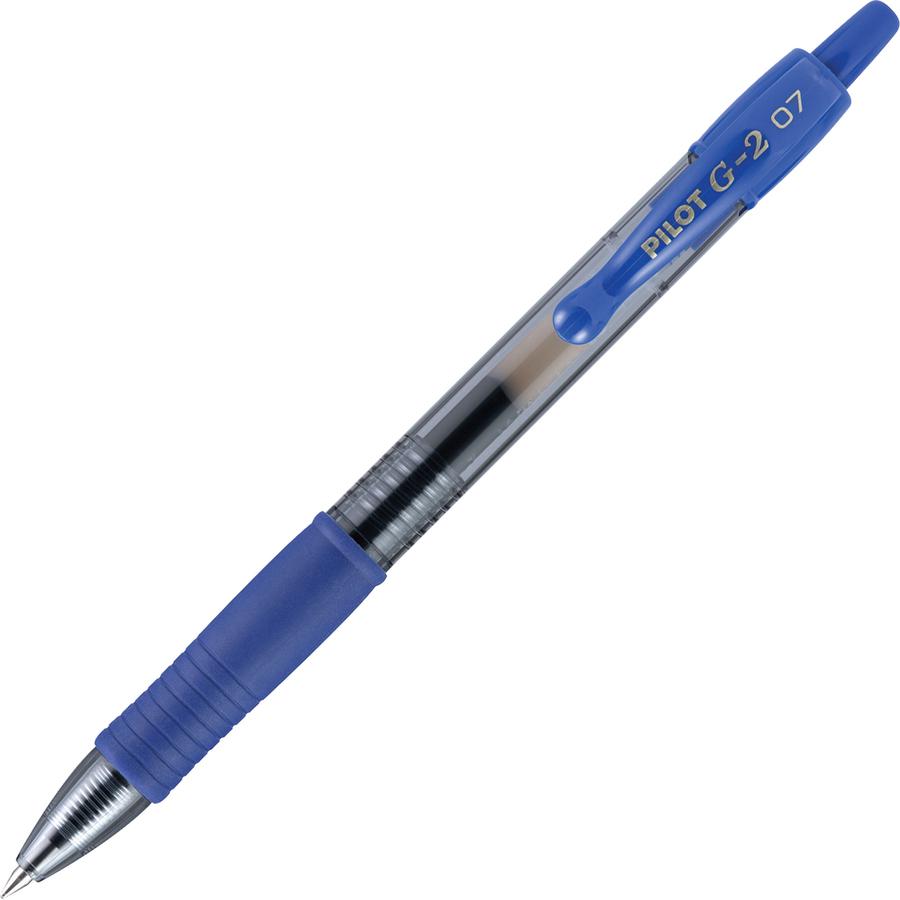 G2 Retractable Gel Ink Pens with Blue Ink - Fine, Medium Pen Point - 0.7 mm Pen Point Size - Refillable - Retractable - Blue - Gray, Silver Barrel - 36 / Pack. Picture 3