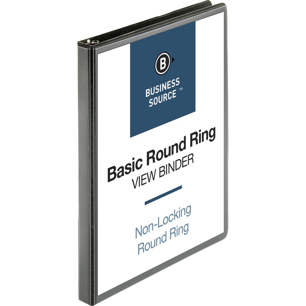 Business Source Round-ring View Binder - 1/2" Binder Capacity - Letter - 8 1/2" x 11" Sheet Size - 125 Sheet Capacity - Round Ring Fastener(s) - 2 Internal Pocket(s) - Polypropylene - Black - Sturdy, . Picture 8