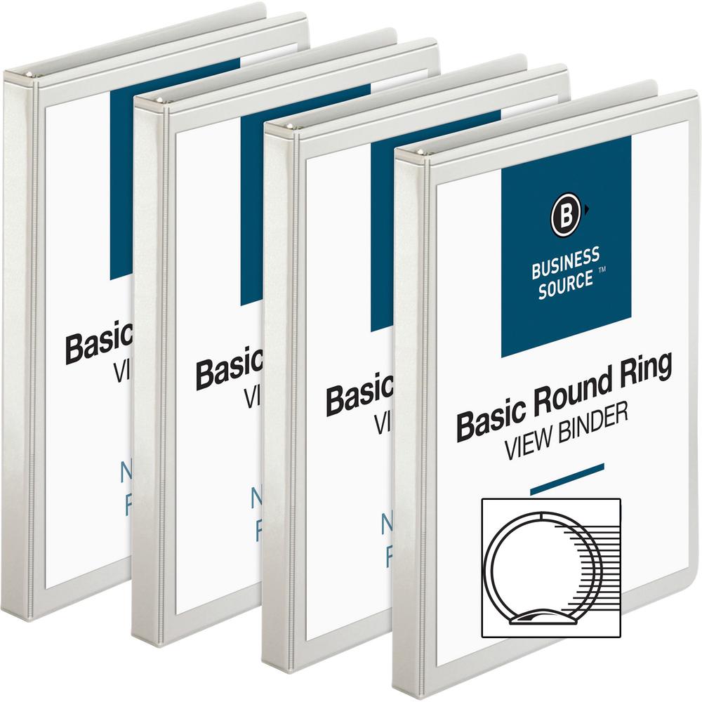 Business Source Round-ring View Binder - 1/2" Binder Capacity - Letter - 8 1/2" x 11" Sheet Size - 125 Sheet Capacity - Round Ring Fastener(s) - 2 Internal Pocket(s) - Polypropylene - White - Sturdy, . Picture 2