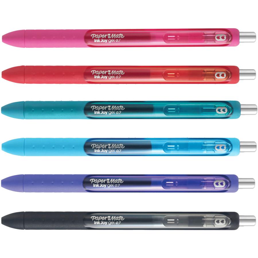 Paper Mate InkJoy Gel Pen - Medium Pen Point - 0.7 mm Pen Point Size - Retractable - Pink, Red, Teal, Bright Blue, Purple, Black Gel-based Ink - Pink, Red, Teal, Bright Blue, Purple, Black Barrel - 6 . Picture 3