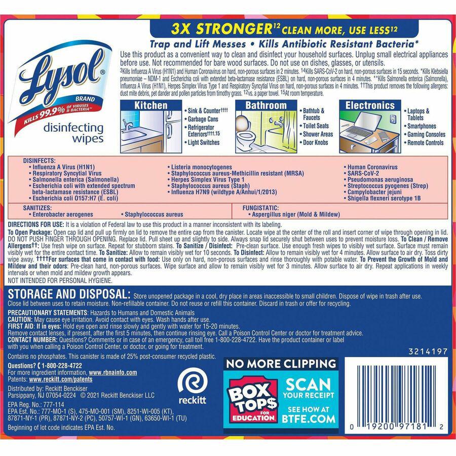 Lysol Brand New Day Disinfecting Wipes - Mango Scent - 80 / Canister - 1 Each - Disinfectant, Pre-moistened, Strong - White. Picture 17