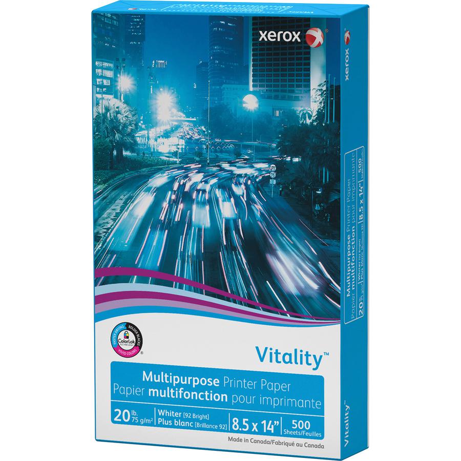 Xerox Vitality Multipurpose Printer Paper - White - 92 Brightness - 8 1/2" x 14" - 20 lb Basis Weight - Smooth - 10 / Carton - White. Picture 4