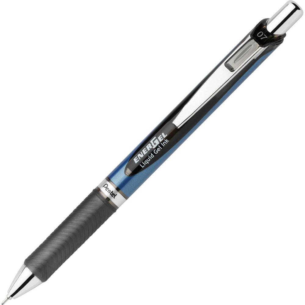 EnerGel EnerGel RTX Liquid Gel Pens - Medium Pen Point - 0.7 mm Pen Point Size - Needle Pen Point Style - Refillable - Retractable - Black Gel-based Ink - Blue Barrel - Stainless Steel Tip - 12 / Box. Picture 3