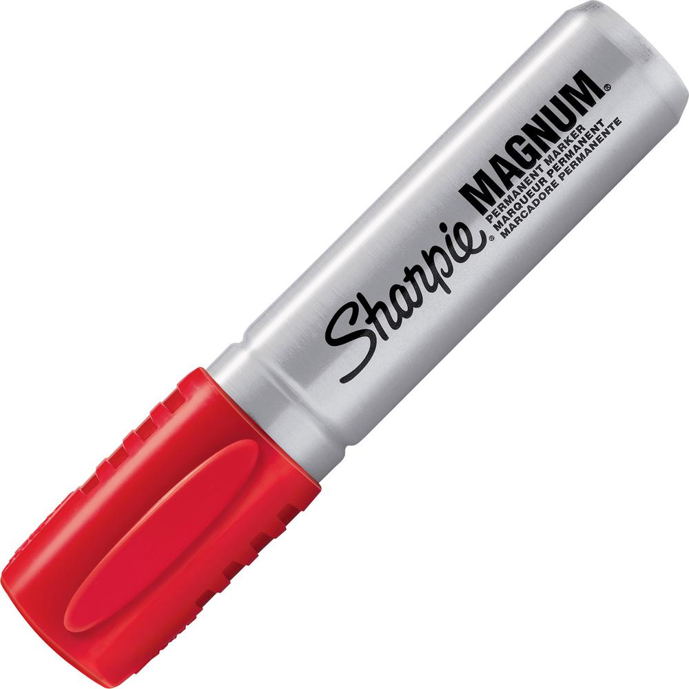 Sharpie Magnum Permanent Marker - Jumbo Marker Point - 15.87 mm Marker Point Size - Chisel Marker Point Style - Red - Silver Plastic Barrel - Felt Tip - 12 / Box. Picture 3