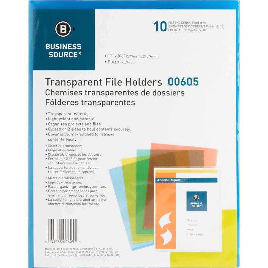 Business Source Letter File Sleeve - 8 1/2" x 11" - 20 Sheet Capacity - Blue - 50 / Box. Picture 8
