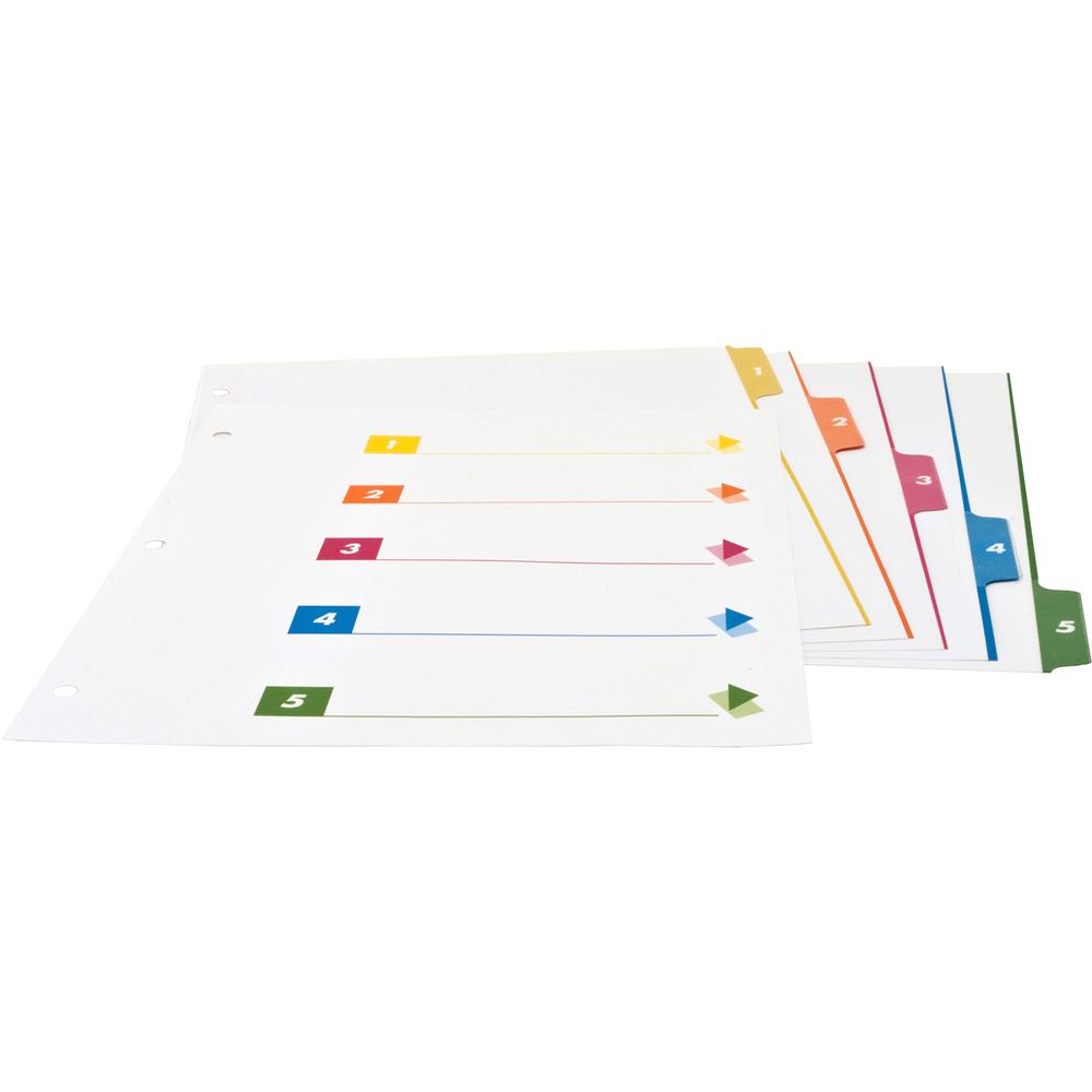 Business Source Color-coded Table of Contents/Tabs Index Dividers - Printed Tab(s) - Digit - 1-5 - 5 Tab(s)/Set - 3 Hole Punched - White Divider - Multicolor Mylar Tab(s) - 24 / Box. Picture 2