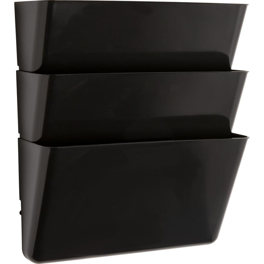 Lorell Wall File Pockets - 14.8" Height x 13.1" Width x 4.3" Depth - Black - 3 / Pack. Picture 3
