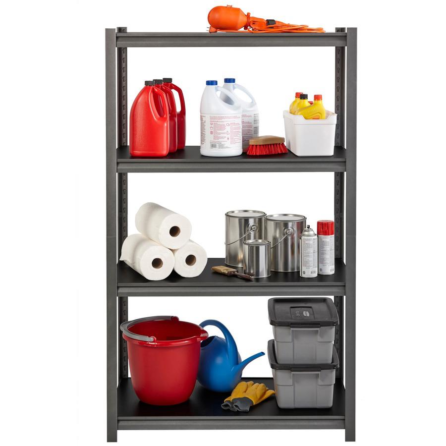 Lorell Iron Horse 3200 lb Capacity Riveted Shelving - 4 Shelf(ves) - 60" Height x 36" Width x 18" Depth - 30% Recycled - Black - Steel, Laminate - 1 Each. Picture 11